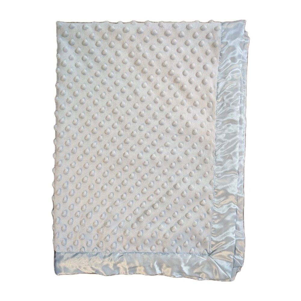 HB Hudson Baby Blue Plush Bumpy Satin Back Blanket Soft 30" X 40" Lovey